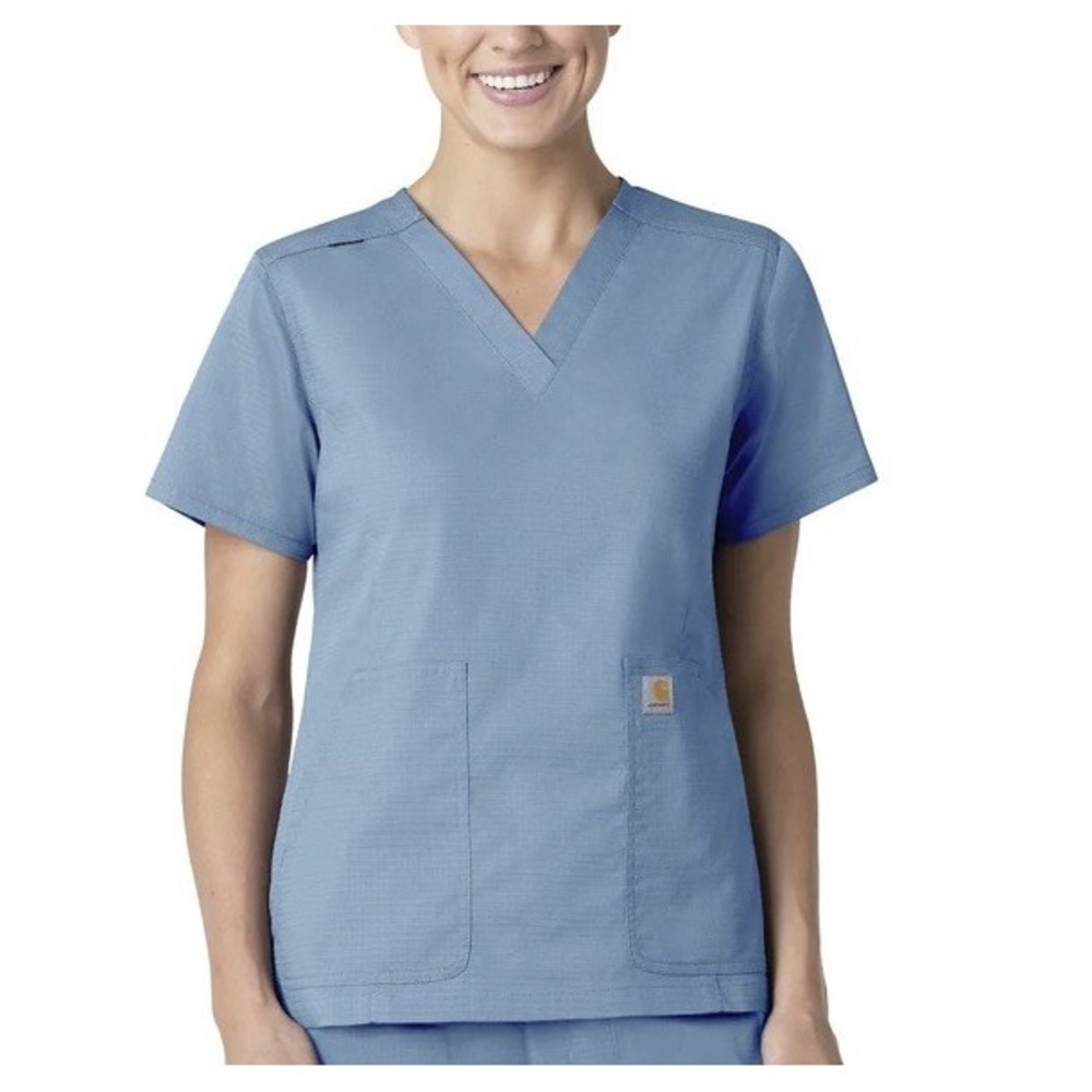 Carhartt WOMEN'S RUGGED FLEX RIPSTOP V-NECK SCRUB TOP Color Azure Blue Size 3XL